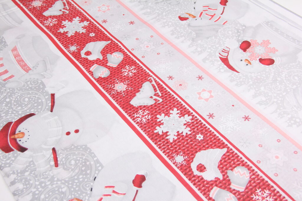 Ткань Ранфорс Снеговик микс красный и серый, Турция, ширина 240 см, плотность 135 г/м2