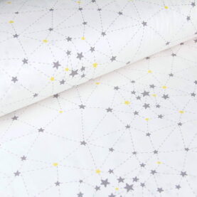 Ткань Ранфорс Созвездие Серый и желтый на белом, Турция, ширина 240 см, плотность 135 г/м2