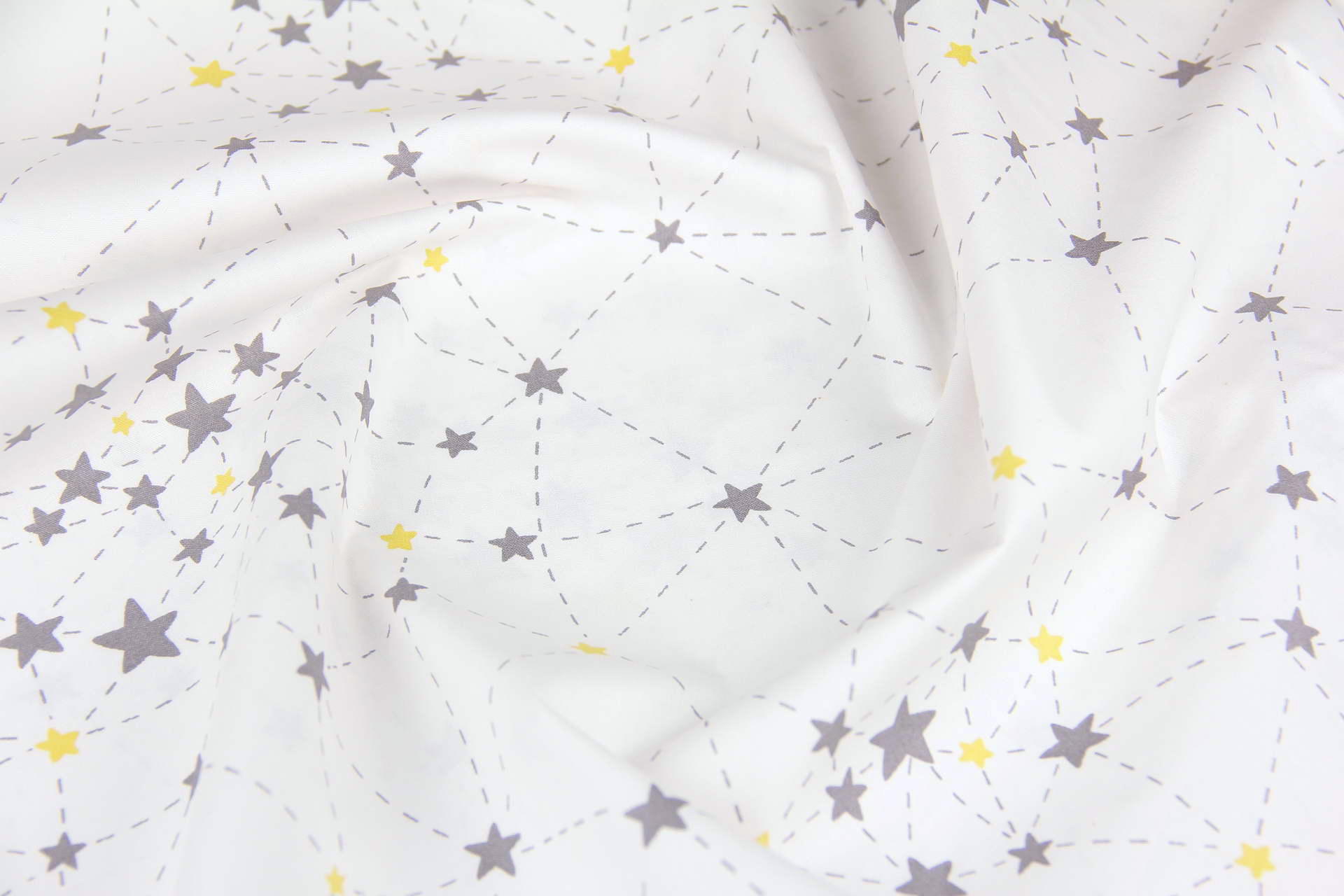 Ткань Ранфорс Созвездие Серый и желтый на белом, Турция, ширина 240 см, плотность 135 г/м2