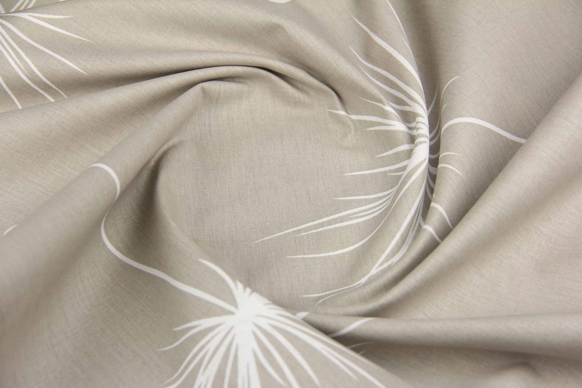 Ткань Ранфорс Одуванчик белый на бежевом, Турция, ширина 240 см, плотность 135 г/м2