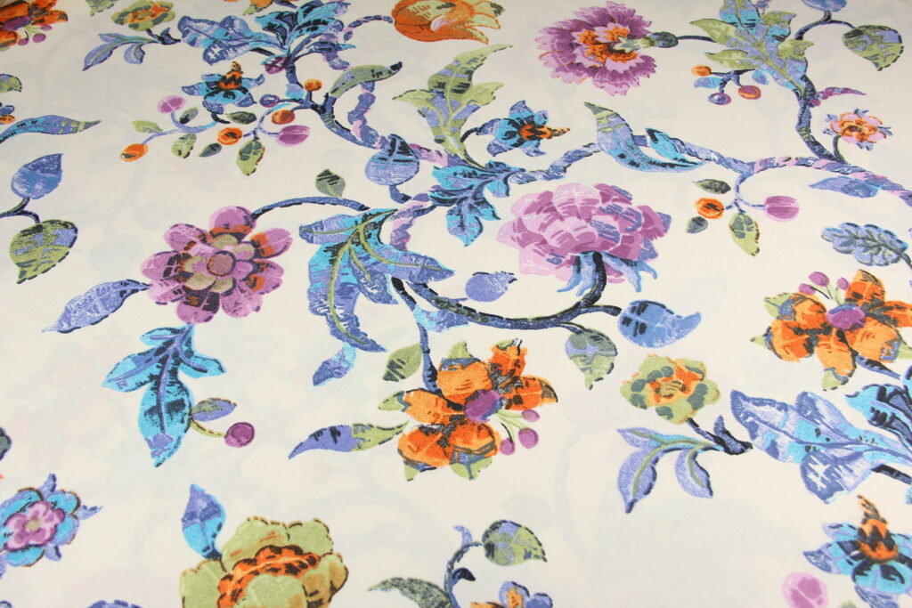 Ткань скатертная с тефлоновой пропиткой Витражные цветы Сиренево-синий