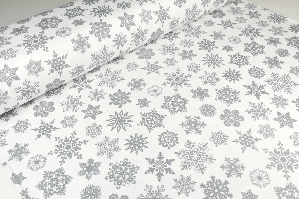 Тканина Скатертна з тефлоновим просоченням Сніжинки сірі на білому
