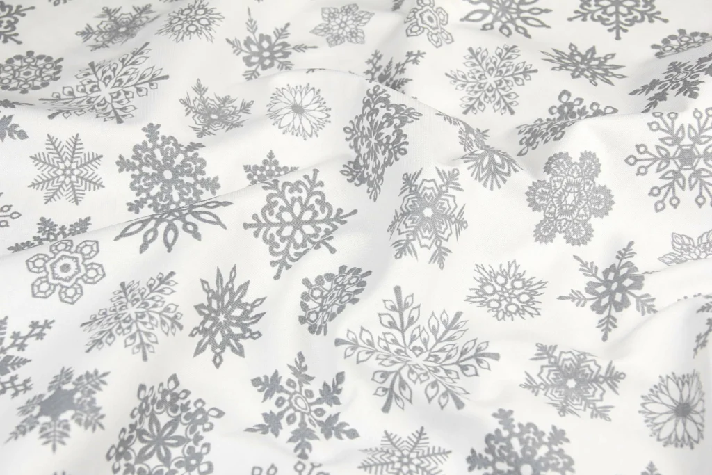Тканина Скатертна з тефлоновим просоченням Сніжинки сірі на білому
