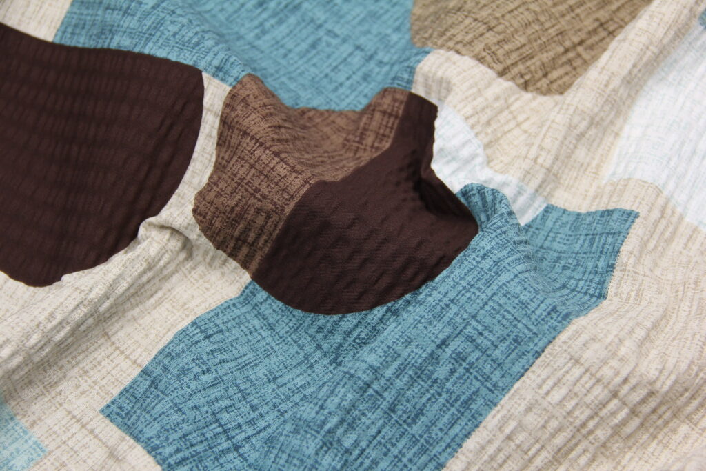 Ткань Ранфорс жатка (гофре) Пикассо Изумрудный и коричневый, Турция, ширина 240 см, 100% хлопок