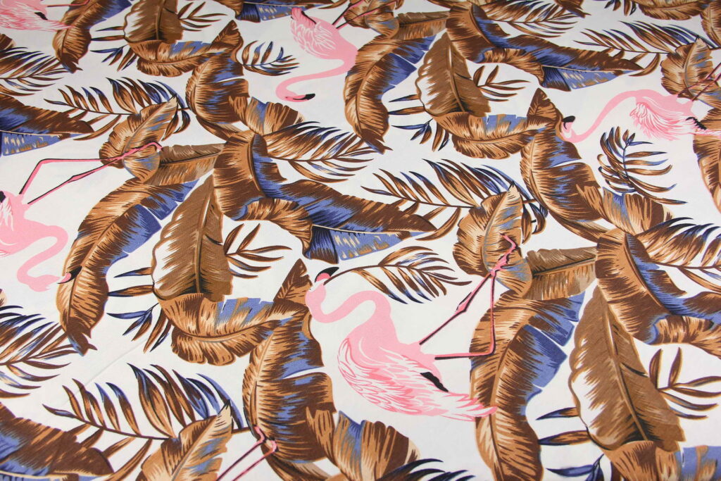 Ткань скатертная с тефлоновой пропиткой Джунгли и фламинго