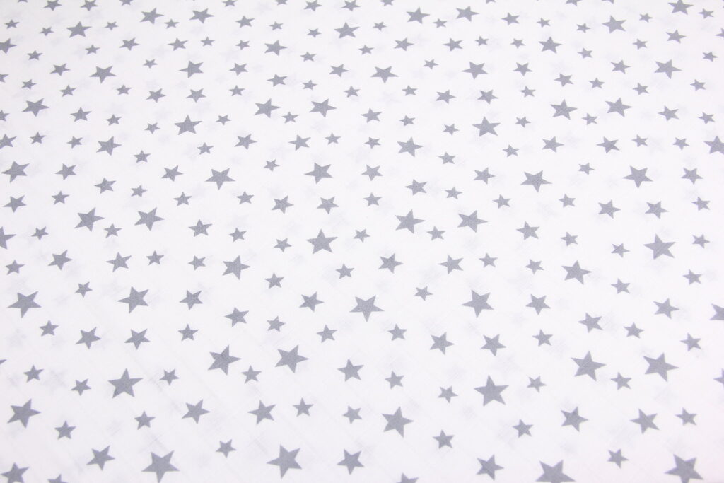Ткань Муслин Звездочки серые на белом, Турция, плотность 130 г/м2, ширина 160 см.