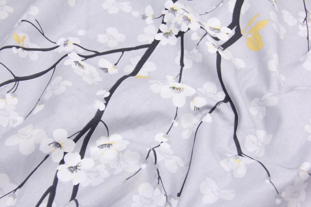 Ткань Ранфорс Ветка вишни Серый, Турция, ширина 240 см, 70% хлопок 30% ПЭ