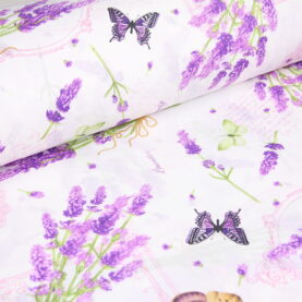 Ткань Ранфорс Лаванда и бабочка, Турция, ширина 240 см, 70% хлопок 30% ПЭ