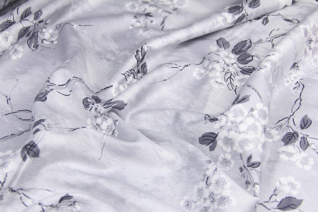 Ткань Сатин набивной Апрель Серый, Турция, ширина 240см, плотность 130 г/м2