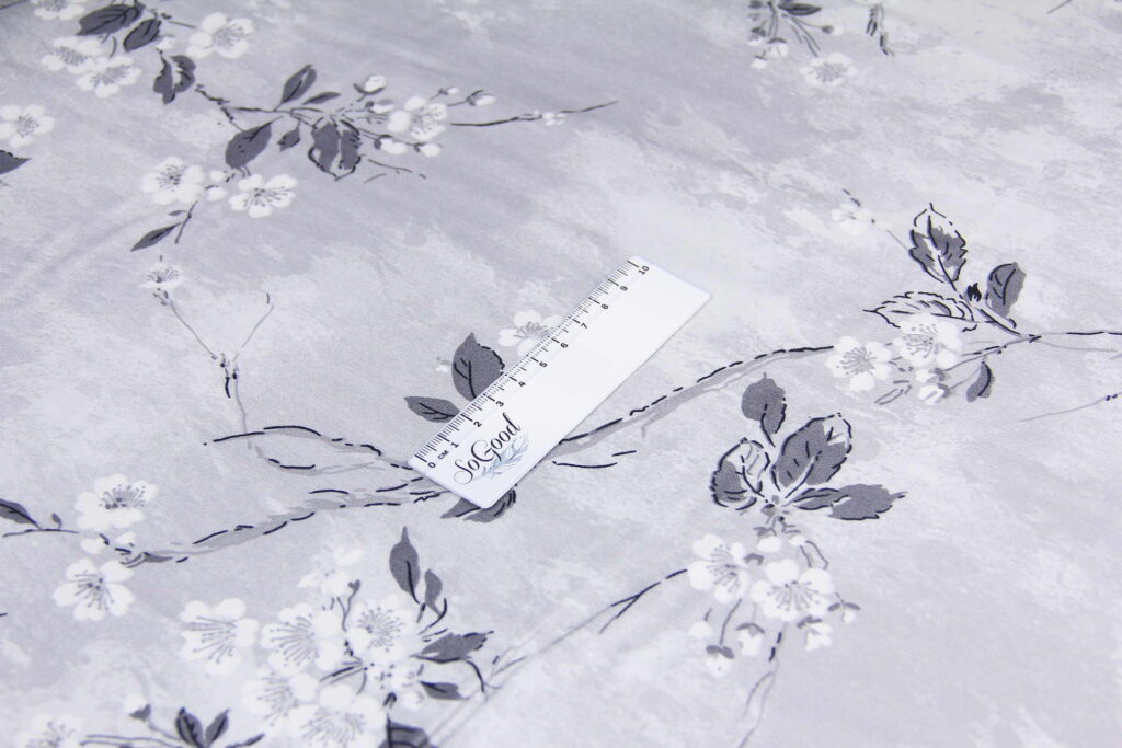 Ткань Сатин набивной Апрель Серый, Турция, ширина 240см, плотность 130 г/м2