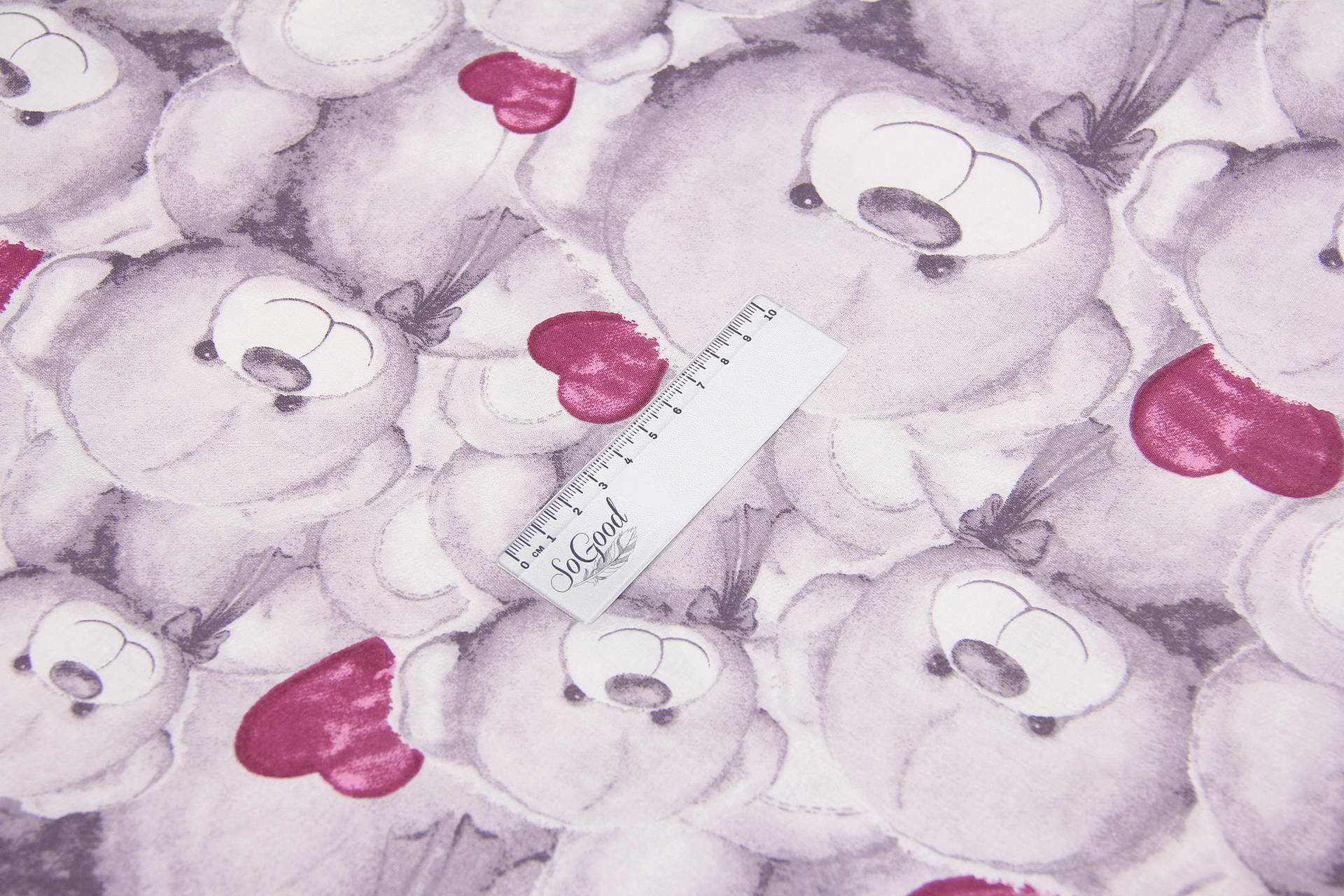 Ткань Ранфорс Мишка Тедди Сиреневый, Турция, ширина 240 см, плотность 135 г/м2