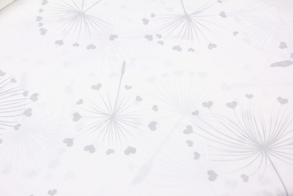 Ткань Ранфорс Влюбленный одуванчик Серый на белом, Турция, ширина 240 см, 70% хлопок 30% ПЭ
