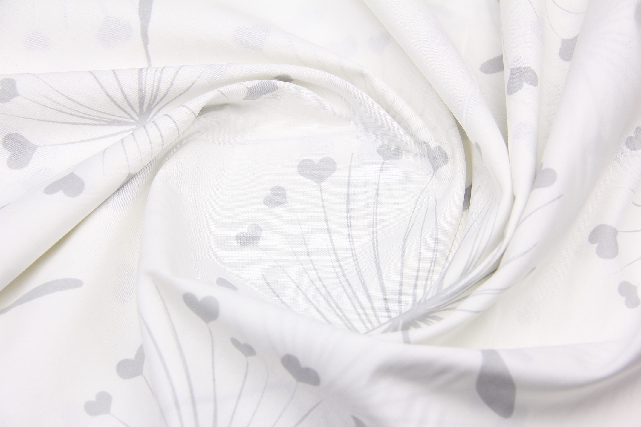 Ткань Ранфорс Влюбленный одуванчик Серый на белом, Турция, ширина 240 см, 70% хлопок 30% ПЭ
