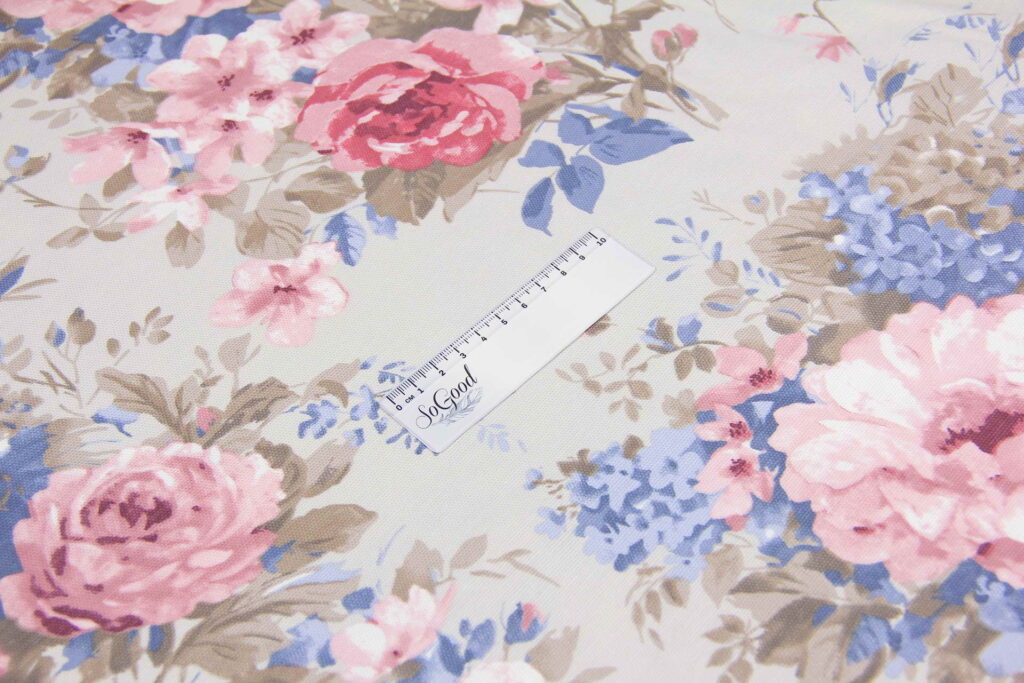 Ткань скатертная с тефлоновой пропиткой Букет голубой и розовый