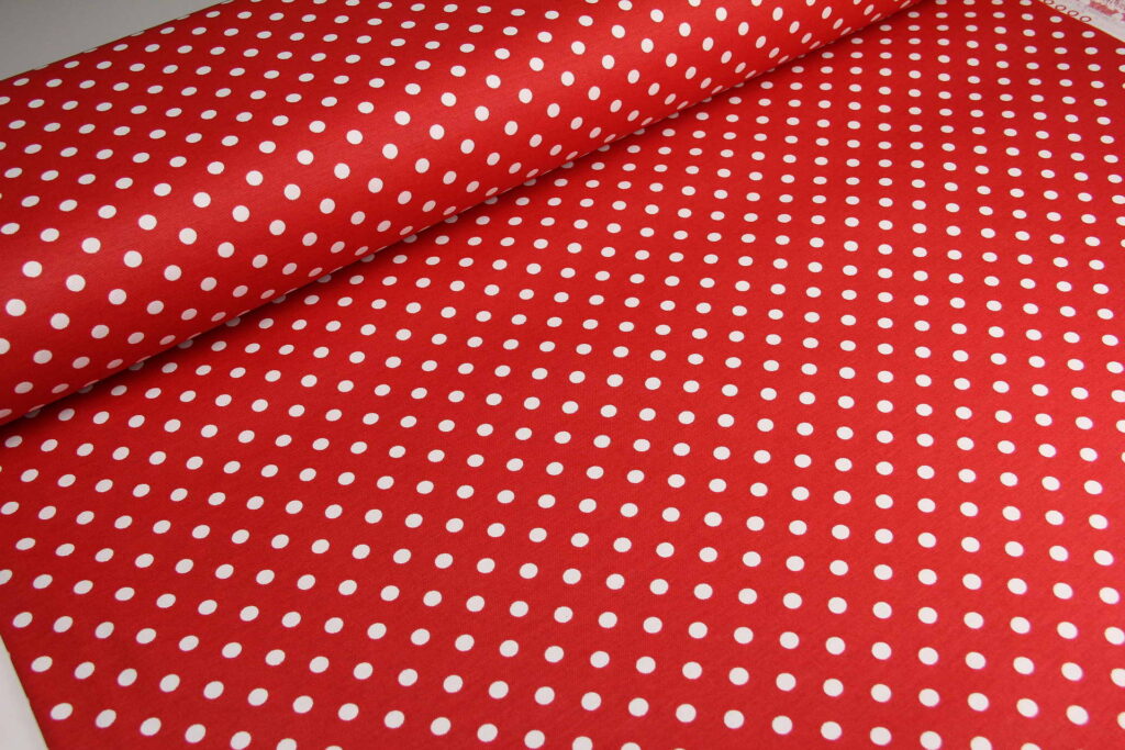 Ткань скатертная с тефлоновой пропиткой Горох Белый на красном