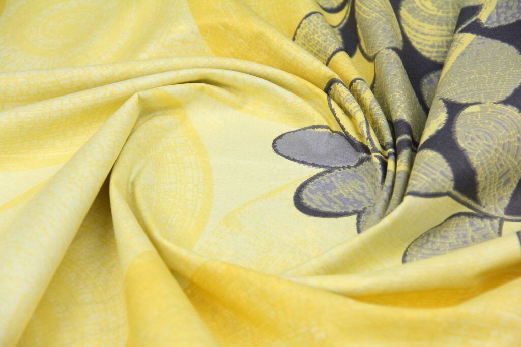 Ткань Ранфорс Акация Желтый и серый, Турция, ширина 240 см, плотность 135 г/м2