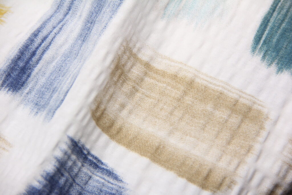Ткань Ранфорс жатка (гофре) Палитра Бежевый и изумрудный, Турция, ширина 240 см, 100% хлопок