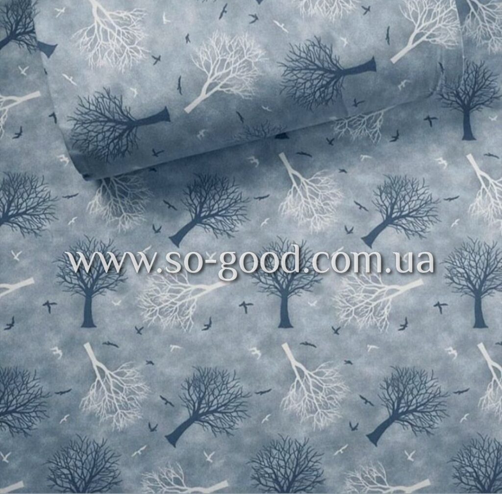 Ткань Фланель Дерево Синий 240 см. пог. м.