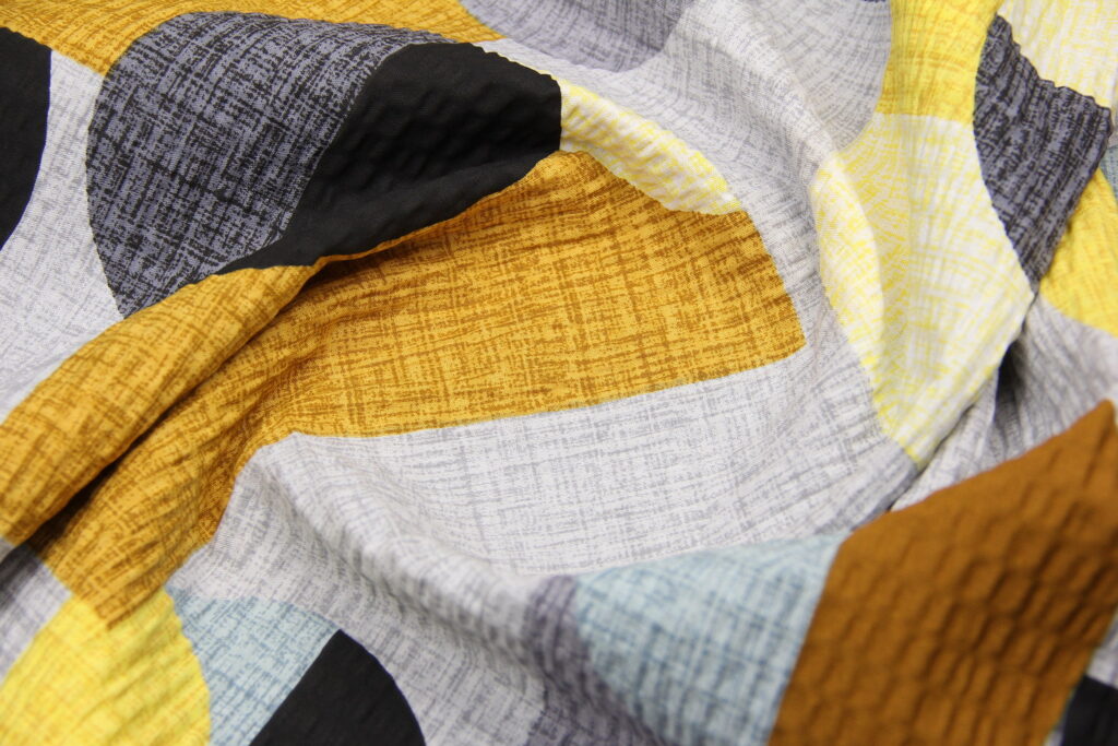 Ткань Ранфорс жатка (гофре) Пикассо Серый и желтый, Турция, ширина 240 см, 100% хлопок