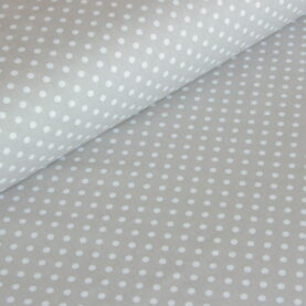 Ткань Ранфорс Горошек белый на бежевом, Турция, ширина 240 см, плотность 135 г/м2