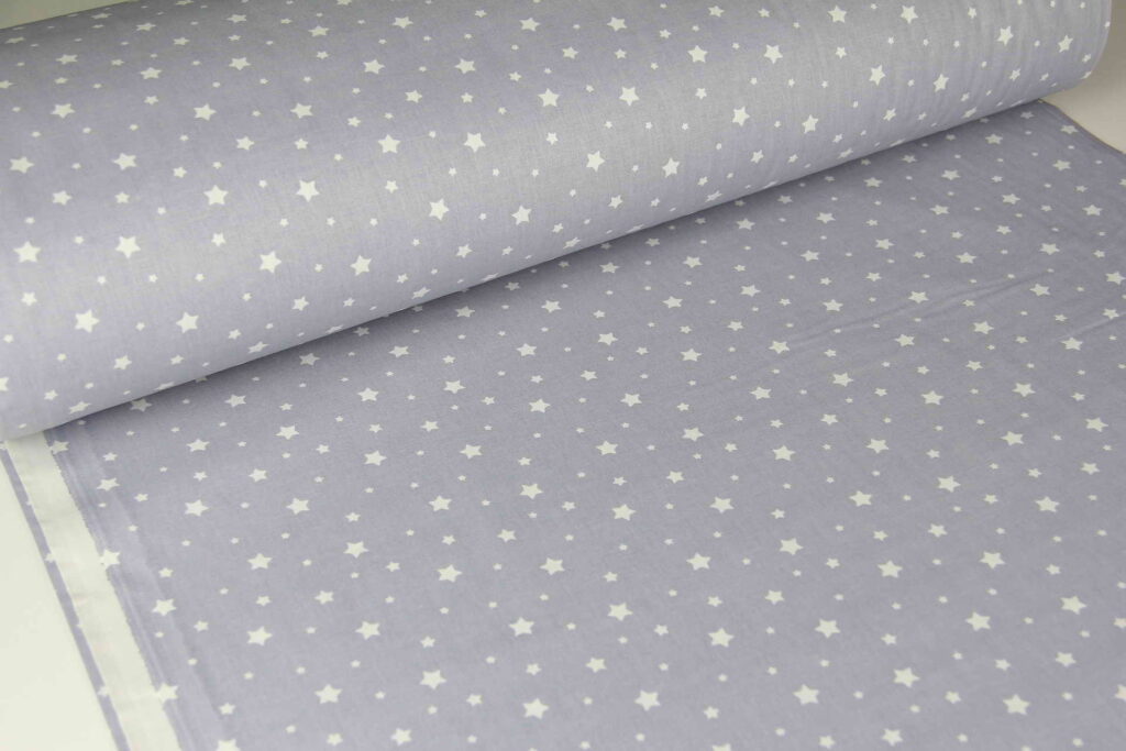 Ткань Ранфорс Звезды маленькие белые на сером, Турция, ширина 240 см, плотность 135 г/м2