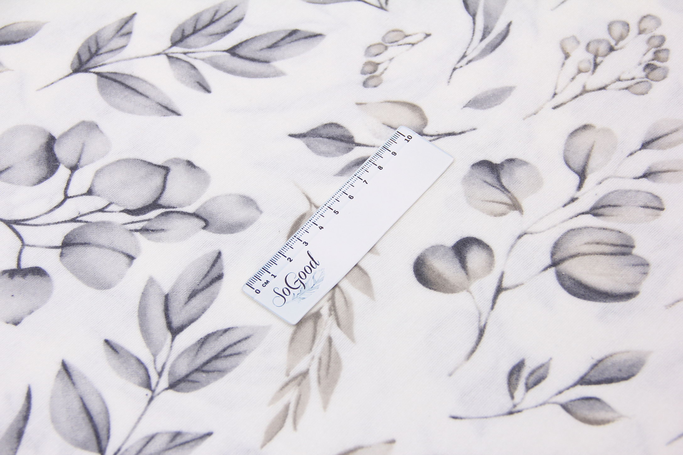 Ткань Фланель Лен и веточка Серый, Турция, ширина 240 см, плотность 160 г/м2