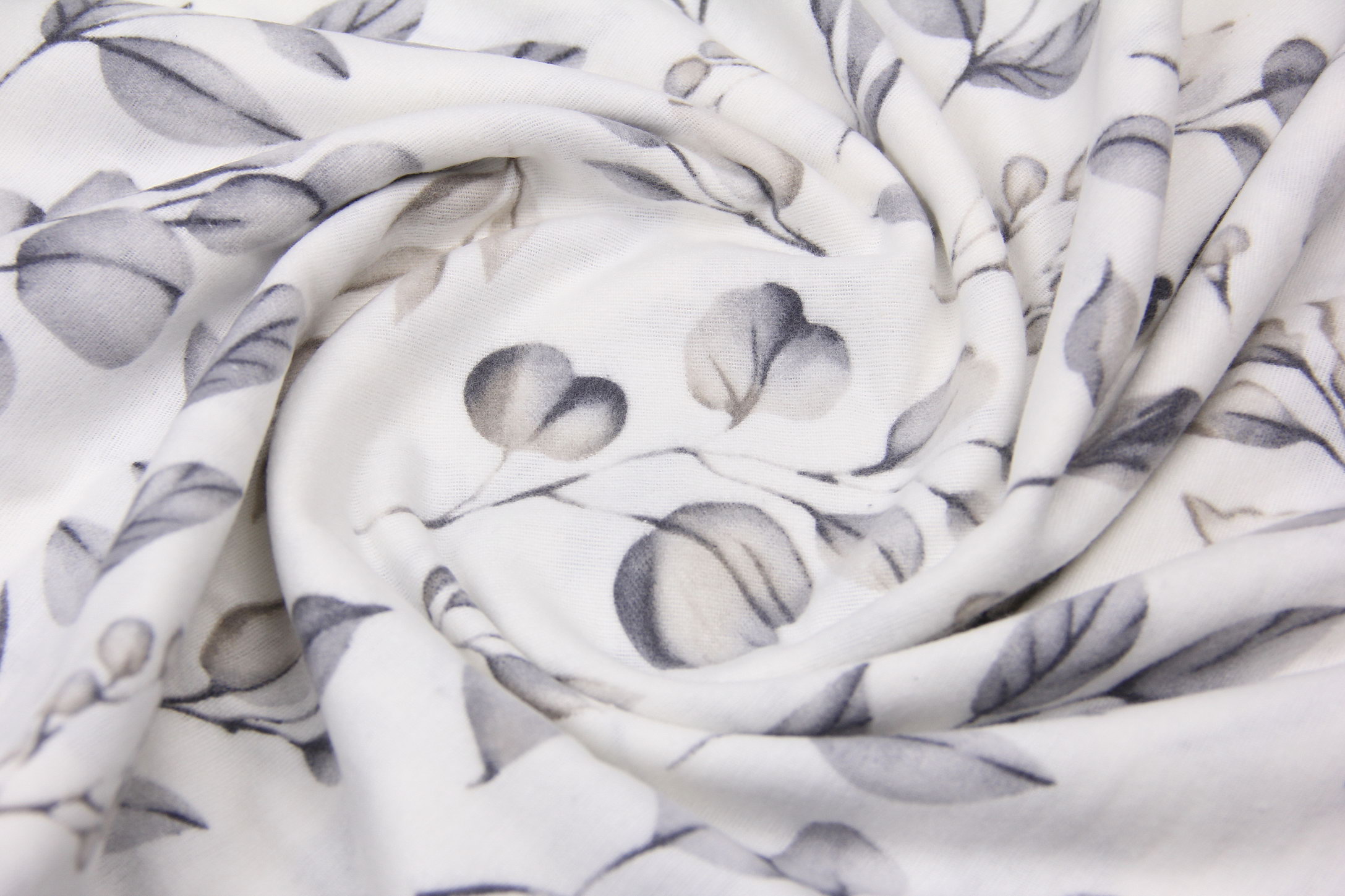 Ткань Фланель Лен и веточка Серый, Турция, ширина 240 см, плотность 160 г/м2