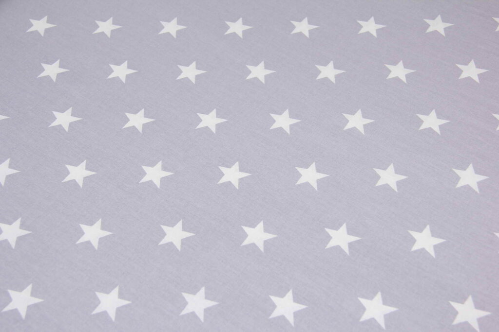 Ткань Ранфорс Звезды белые на сером W1, Турция, ширина 240 см, плотность 135 г/м2