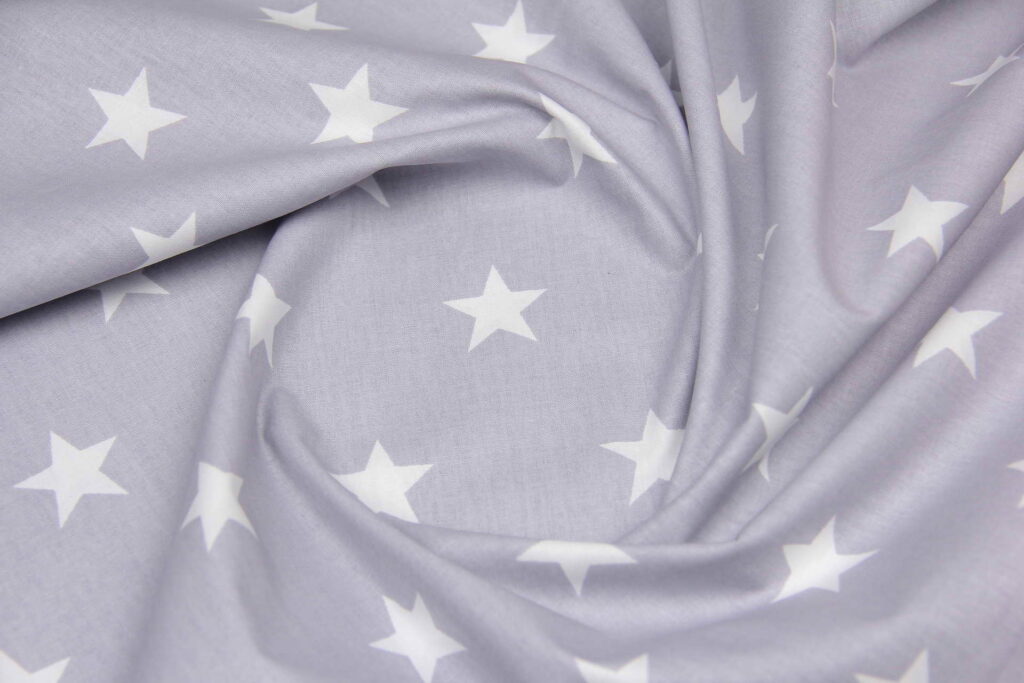 Ткань Ранфорс Звезды белые на сером W1, Турция, ширина 240 см, плотность 135 г/м2