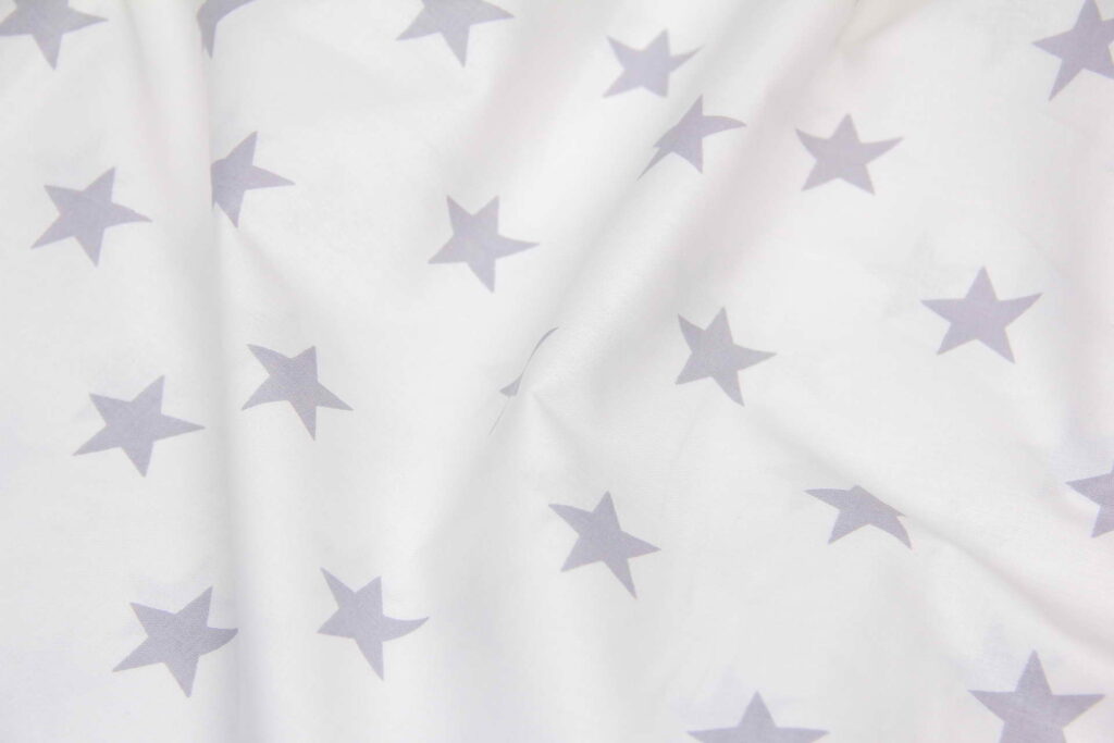 Ткань Ранфорс Звезды серые на белом W1, Турция, ширина 240 см, плотность 135 г/м2