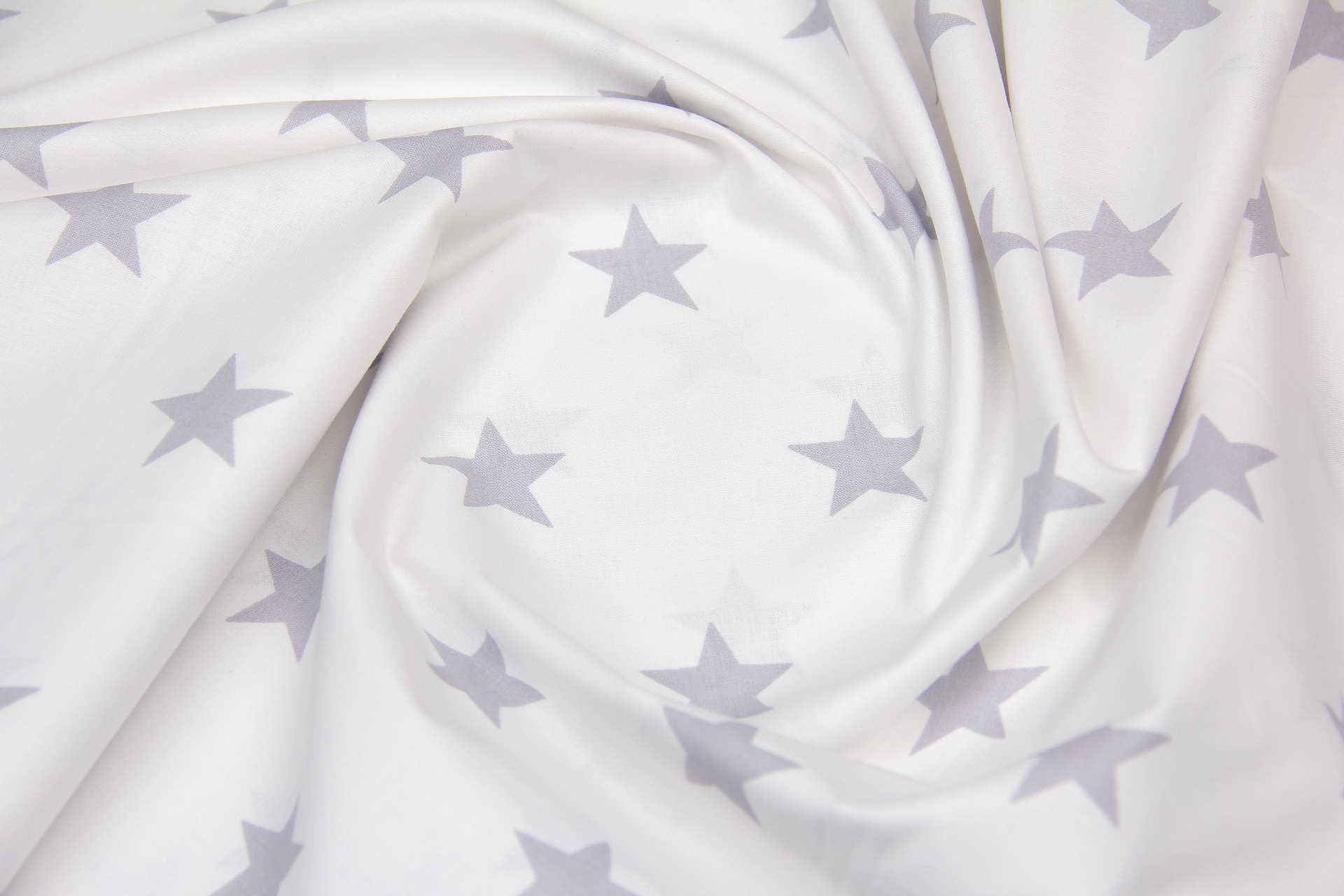 Ткань Ранфорс Звезды серые на белом W1, Турция, ширина 240 см, плотность 135 г/м2