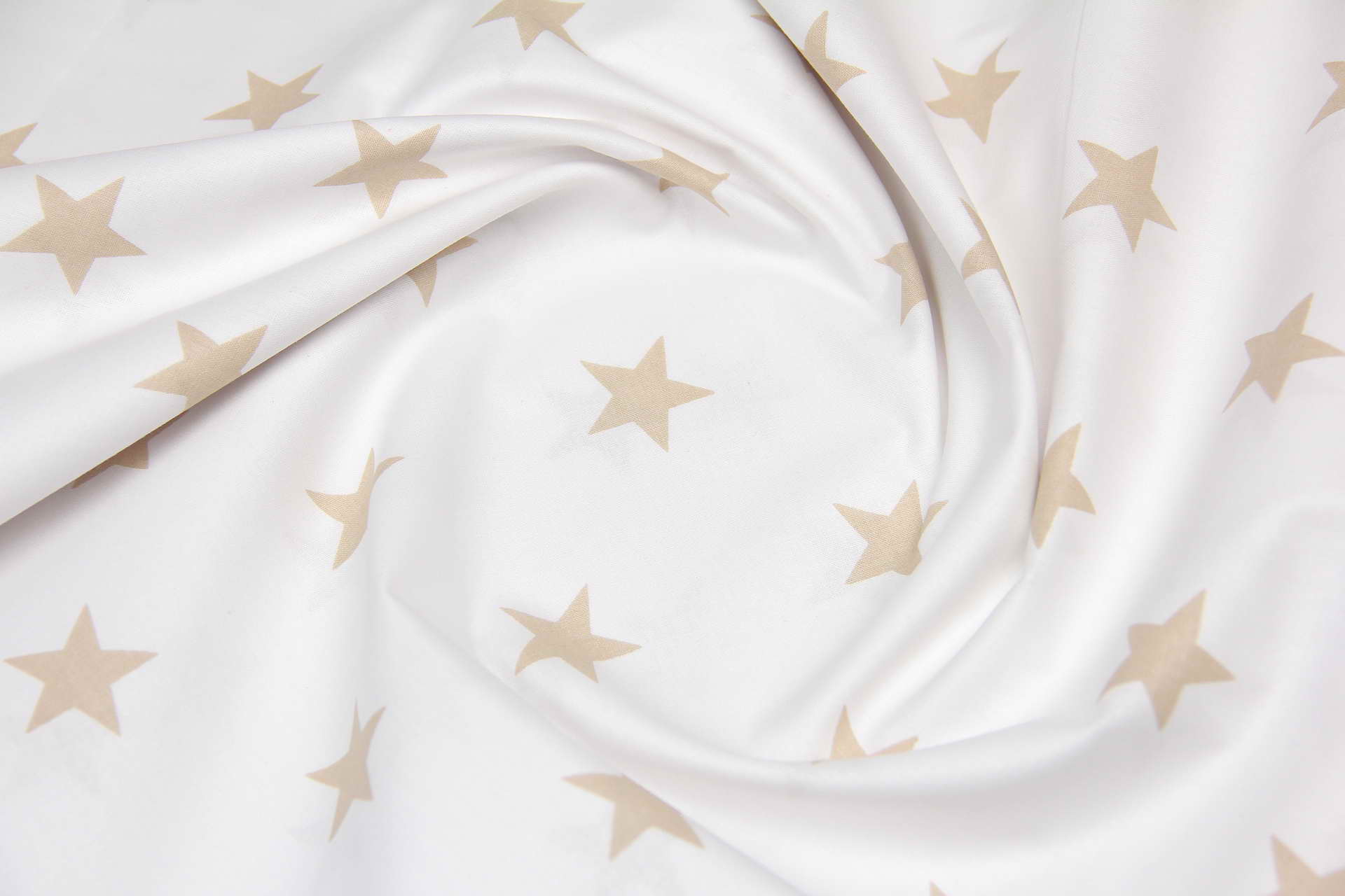 Ткань Ранфорс Звезды бежевые на белом W1, Турция, ширина 240 см, плотность 135 г/м2