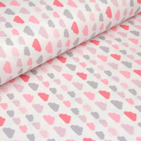 Ткань Ранфорс Тучки Розовый и серый, Турция, ширина 240 см, плотность 135 г/м2