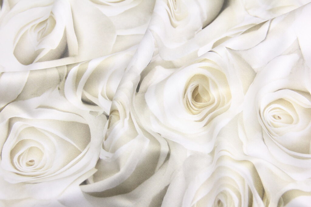 Ткань Сатин набивной Роза белая 3D, Турция, ширина 240 см