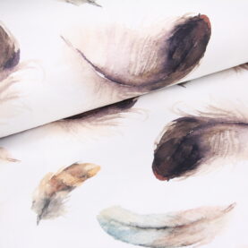 Ткань Сатин набивной Акварельное перо Коричневый, Турция, ширина 240 см