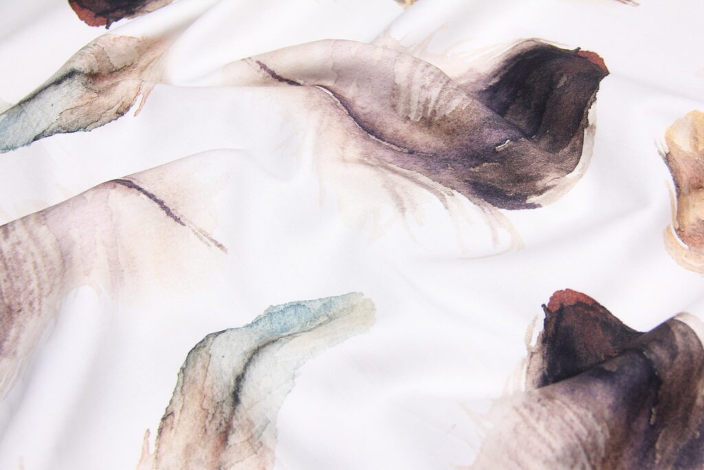 Ткань Сатин набивной Акварельное перо Коричневый, Турция, ширина 240 см