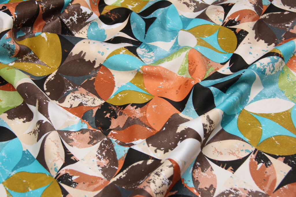 Ткань скатертная с тефлоновой пропиткой Круги микс Бирюзовый и коричневый