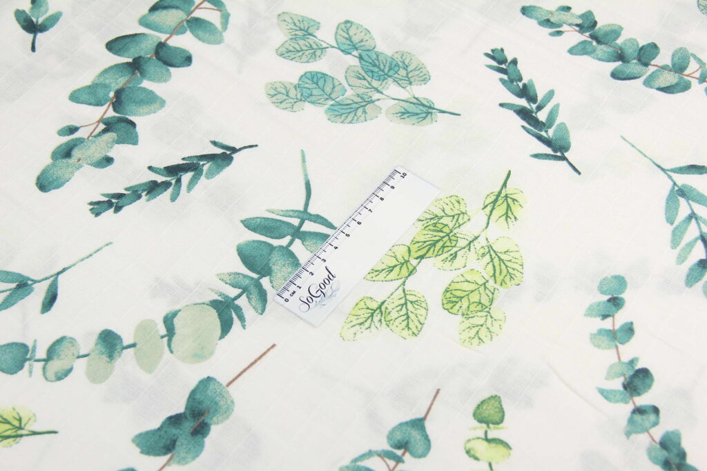 Ткань Муслин Гербарий Зеленый, Турция, плотность 120 г/м2, ширина 160 см.
