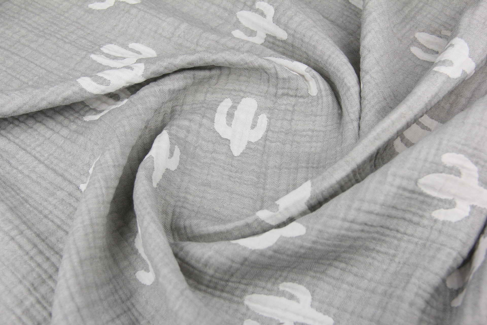 Ткань Муслин жатый четырехслойный Кактус Серый двухсторонний, Турция, плотность 240 г/м2