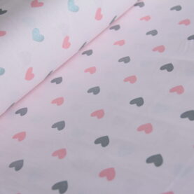 Ткань Ранфорс с глиттером Микс сердец розовый серебро, Турция, ширина 240 см