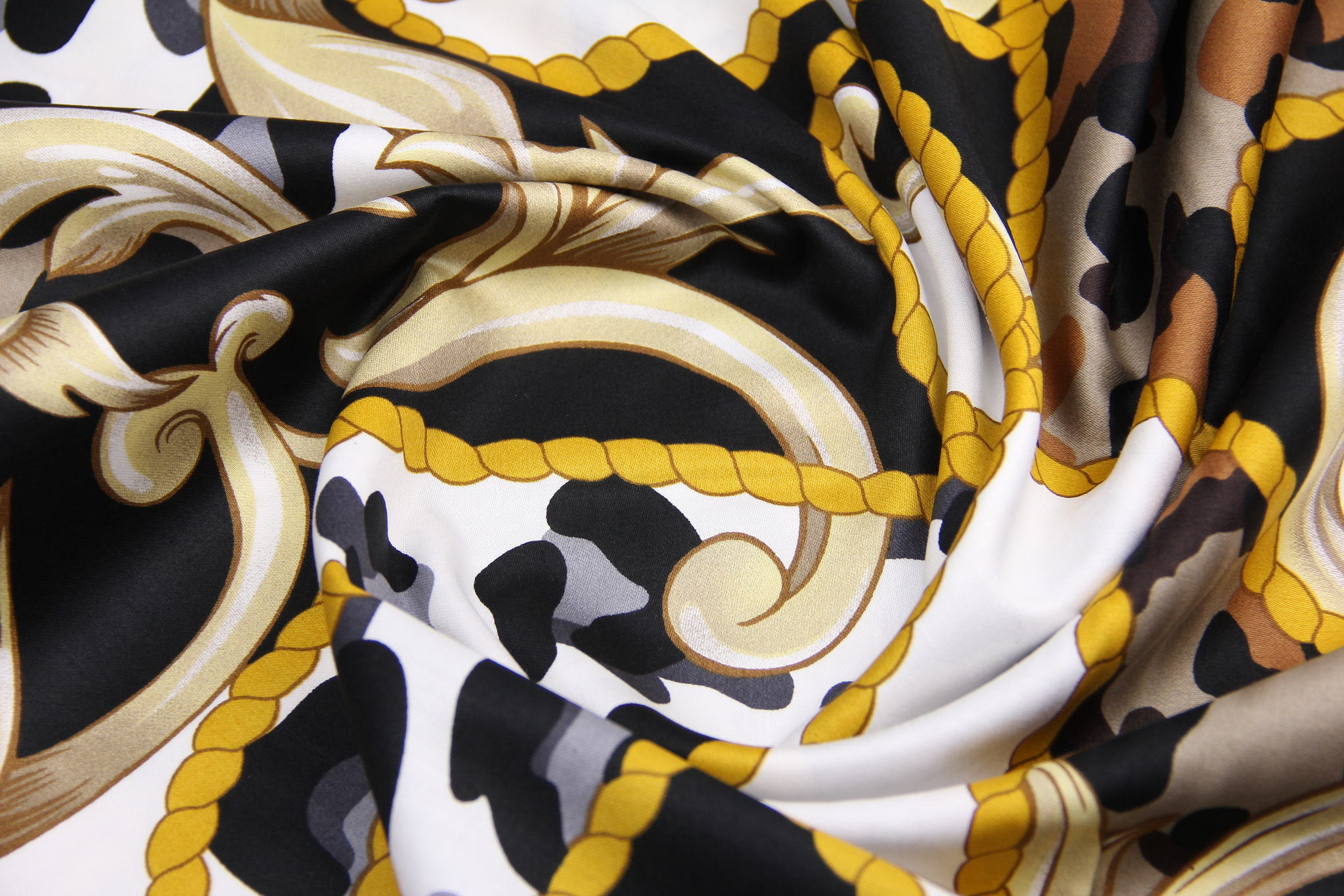 Ткань Сатин набивной Милан Черный, Турция, ширина 240см, плотность 130 г/м2