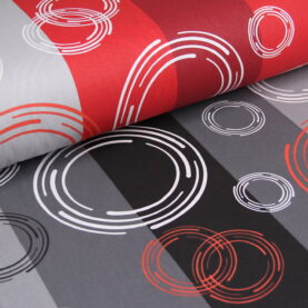 Ткань Ранфорс Круги на полосках Красный и серый, Турция, ширина 240 см, 100% хлопок