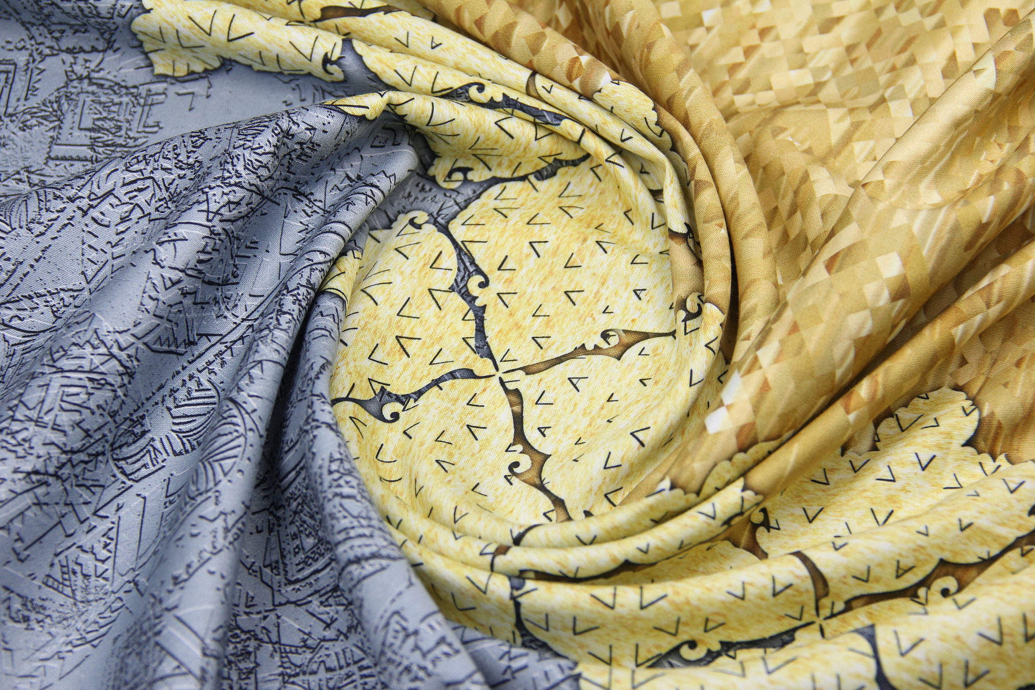 Ткань Сатин набивной Дерби Желтый и синий, Турция, ширина 240 см