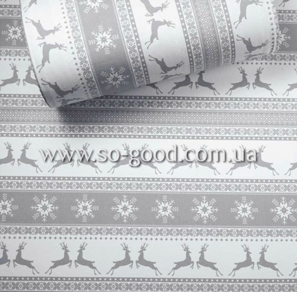 Ткань Фланель Рождественский олень Серый 240 см. пог. м.