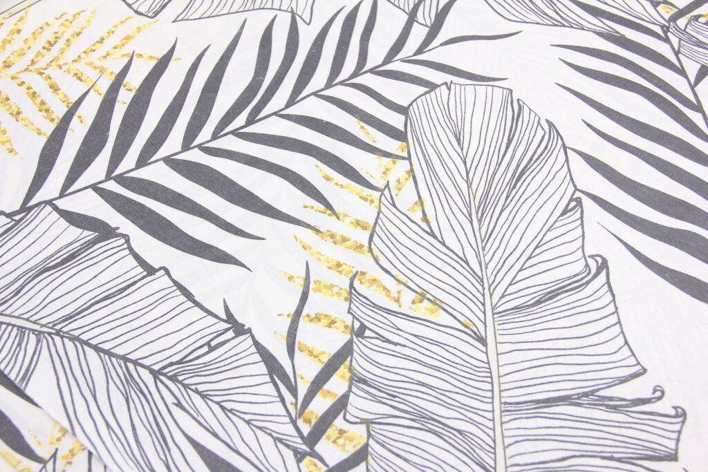 Ткань Бязь Литья пальмы Серый и желтый, Турция, ширина 220 см, плотность 125 г/м2