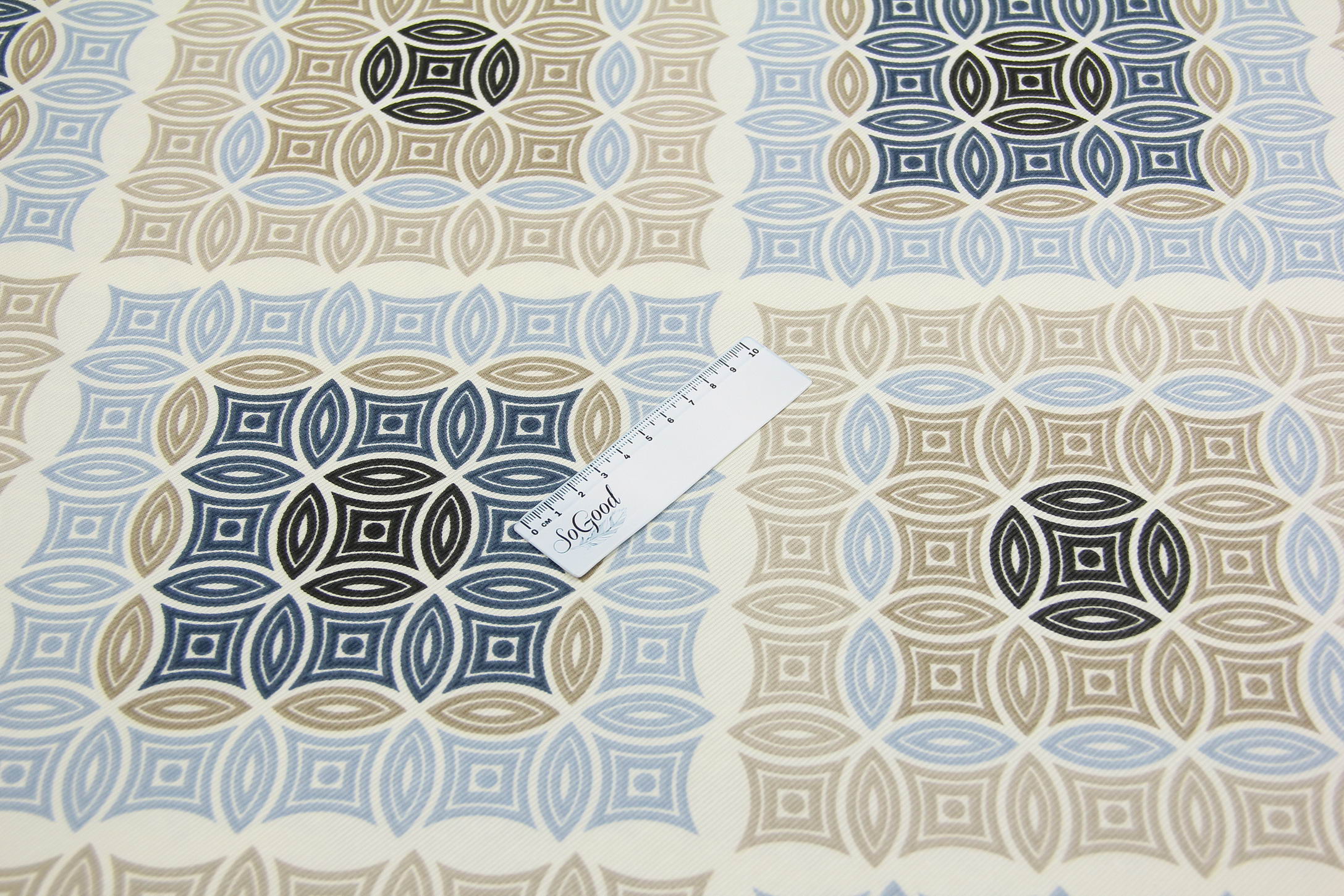 Ткань скатертная с тефлоновой пропиткой Санторини Голубой и бежевый