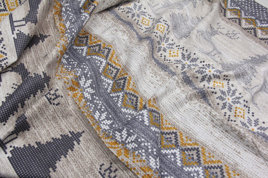 Ткань Ранфорс Зимний сон Серый и охра, Турция, ширина 240 см, плотность 135 г/м2