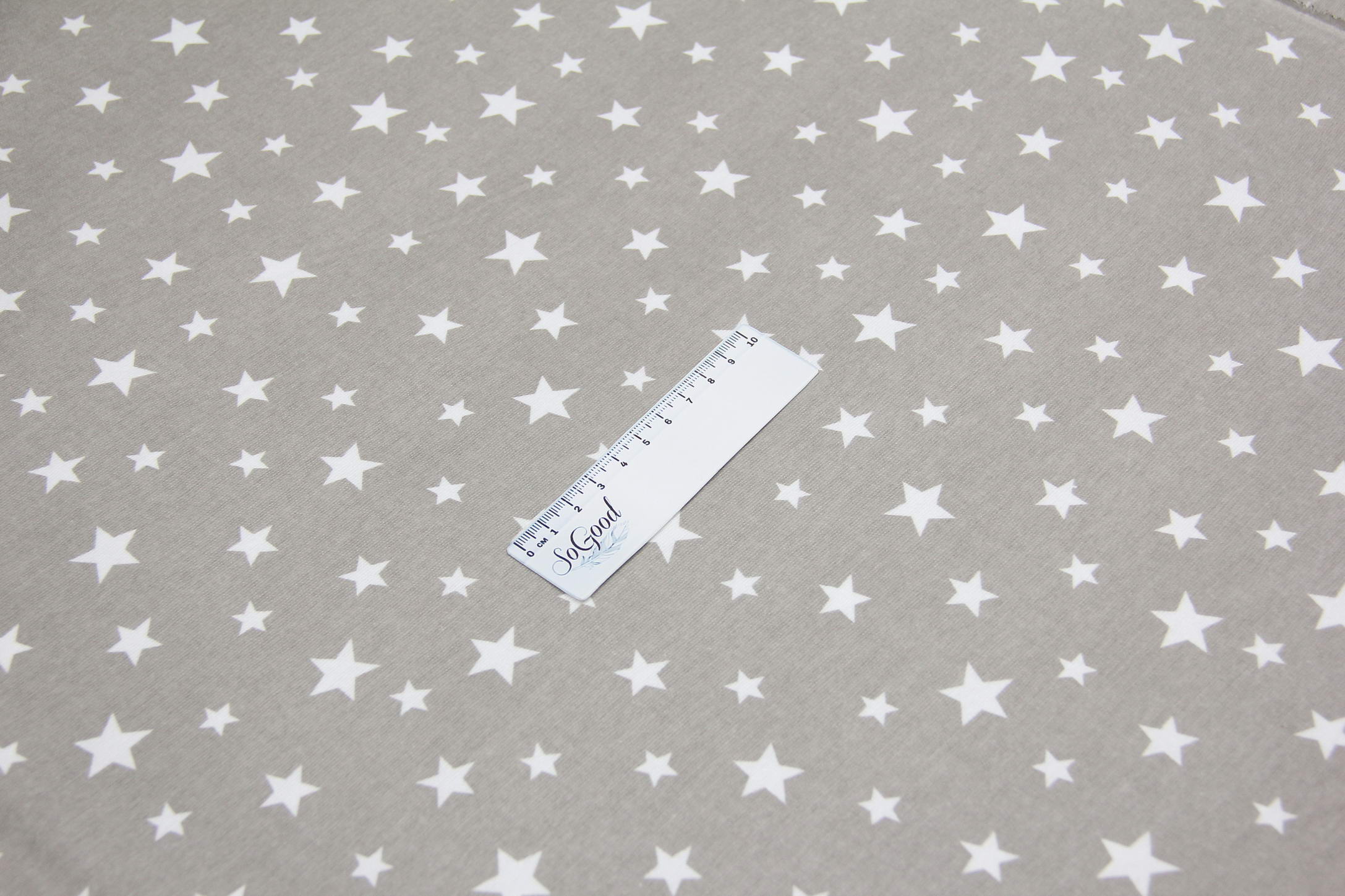 Ткань Фланель Звезды белые на бежевом, Турция, ширина 240 см, плотность 160 г/м2