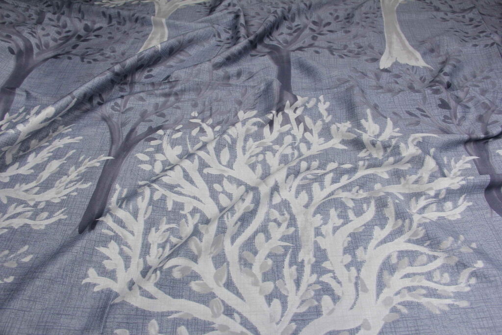 Ткань Сатин набивной Деревья акварель на сером, Турция, ширина 240 см