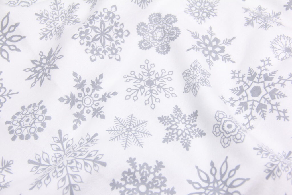 Ткань Фланель Снежинки Серые на белом, Турция, ширина 240 см, плотность 160 г/м3